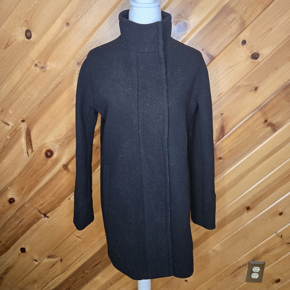 J.CREW Re-Imagined Women's Size 2 Black Wool Blend Stand Collar Coat Jacket